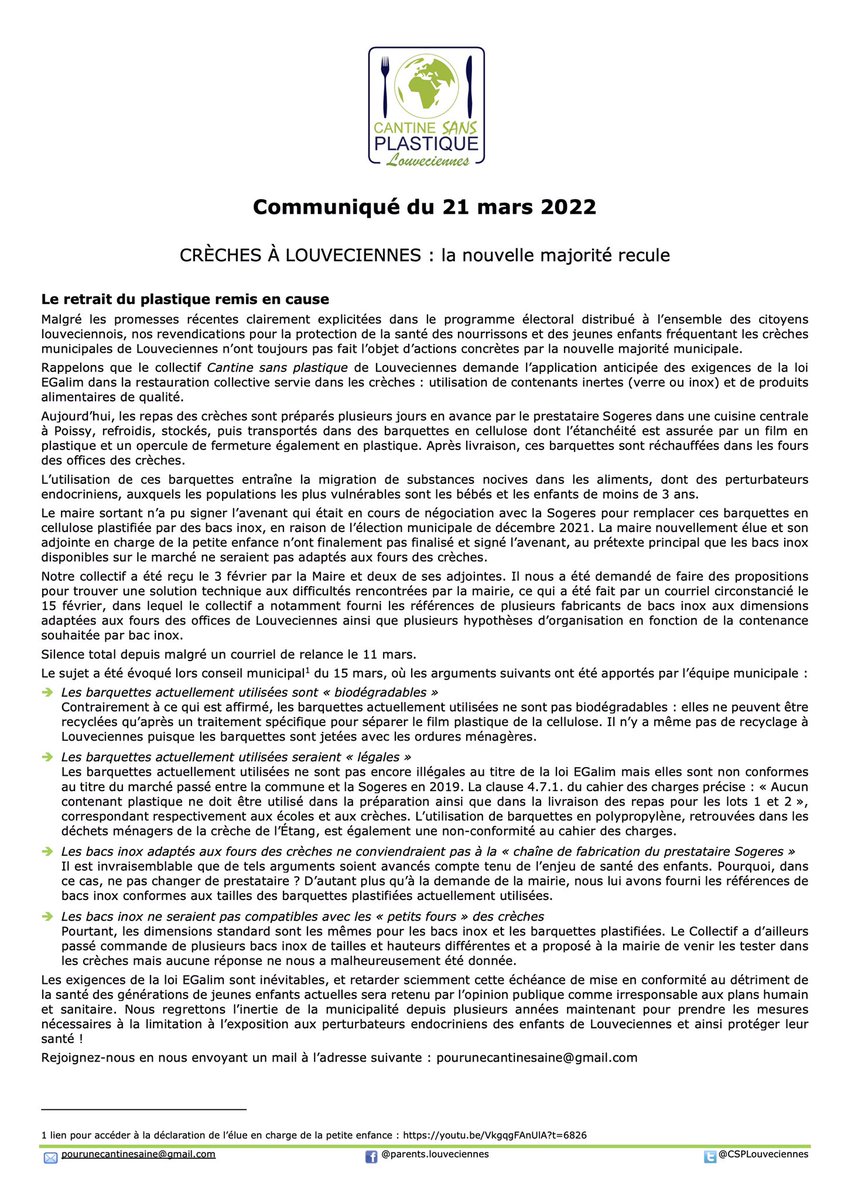 CSPLouveciennes's tweet image. #Plastique dans les crèches à #Louveciennes: la mairie ne respecte pas ses engagements ! Lire notre communiqué 
@Monlouveciennes