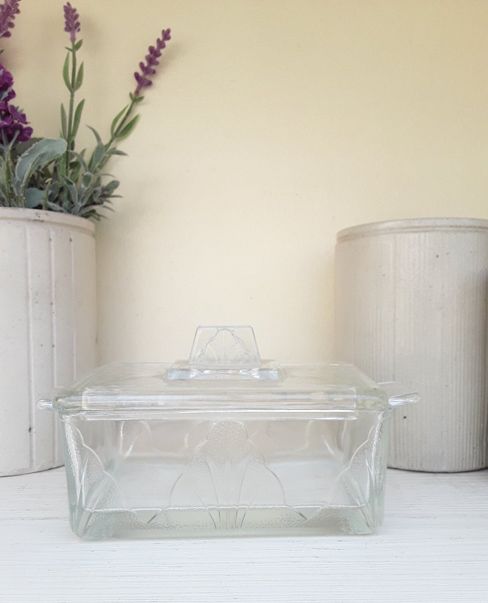 I just love this latest addition to my #etsy shop: Art deco , glass butterdish. Mid Century glass butterdish. Kitchenalia. Kitchen decor. Decorative glass butterdish. etsy.me/3JKV50q #glass #glassbutterdish #artdecostyle #embossedglass #vintagebutterdis