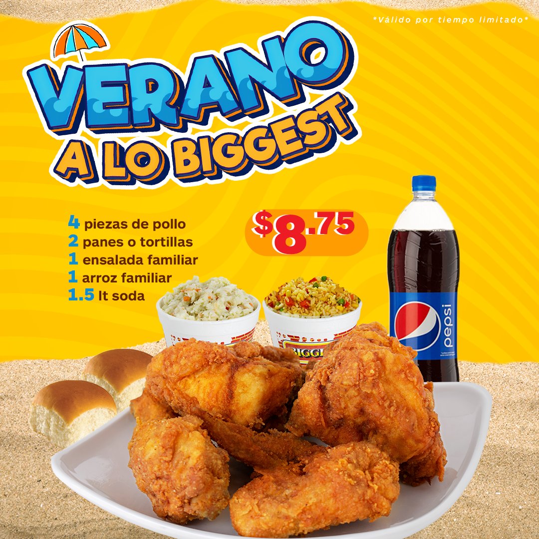 biggestsv's tweet photo. 🍗Disfruta este sábado de 4 piezas de pollo, 2 panes, 1 ensalada familiar, 1 arroz familiar y bebida 1.5 lt por solo $8.75

🏃Disponible por tiempo limitado en todos nuestros restaurantes.
.
.
#ElSalvador #SanSalvador #SantaTecla https://t.co/Vmls8Mwpgb