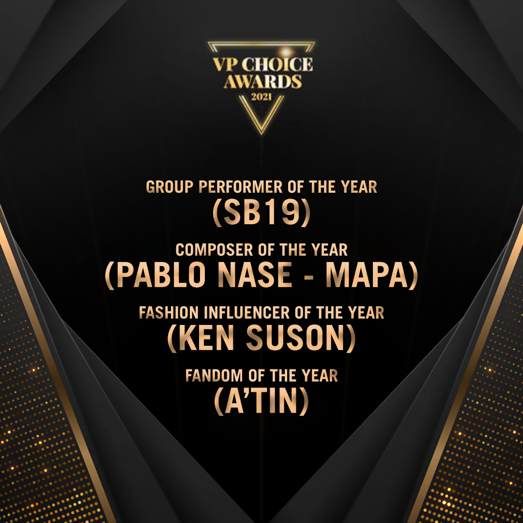SB19Official's tweet photo. 📣 #SB19 wins 3 awards at the 2021 VPCAs!

🏆 GROUP PERFORMER OF THE YEAR
🏆 #SB19_PABLO - COMPOSER OF THE YEAR (MAPA)
🏆 #SB19_KEN - Fashion Influencer of the Year

And congratulations A'TIN, for winning 2021 Fandom of the Year! 💙🥇

SB19 VPCA GRANDSLAM
#SB19on2021VPCAs https://t.co/NwWZXJALkb