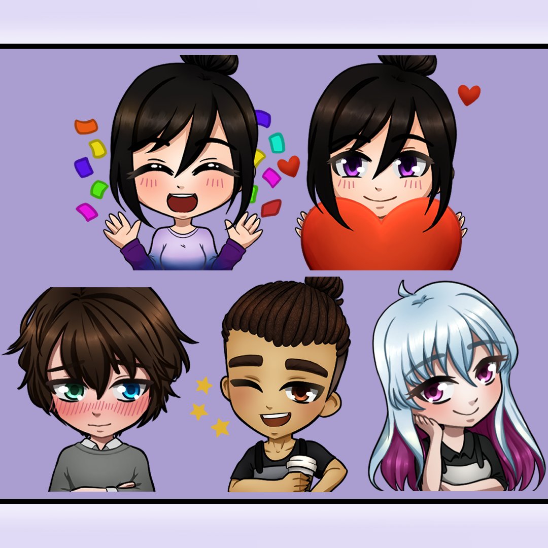 CouchLionStudio's tweet image. It's not exactly a screenshot... but check out these awesome emotes! The cast of Dream &amp;amp; Sugar have been brightening our team's discord server! Drawn by the amazing @august_psd !
#screenshotsaturday #indiedev #datingsim #emotes