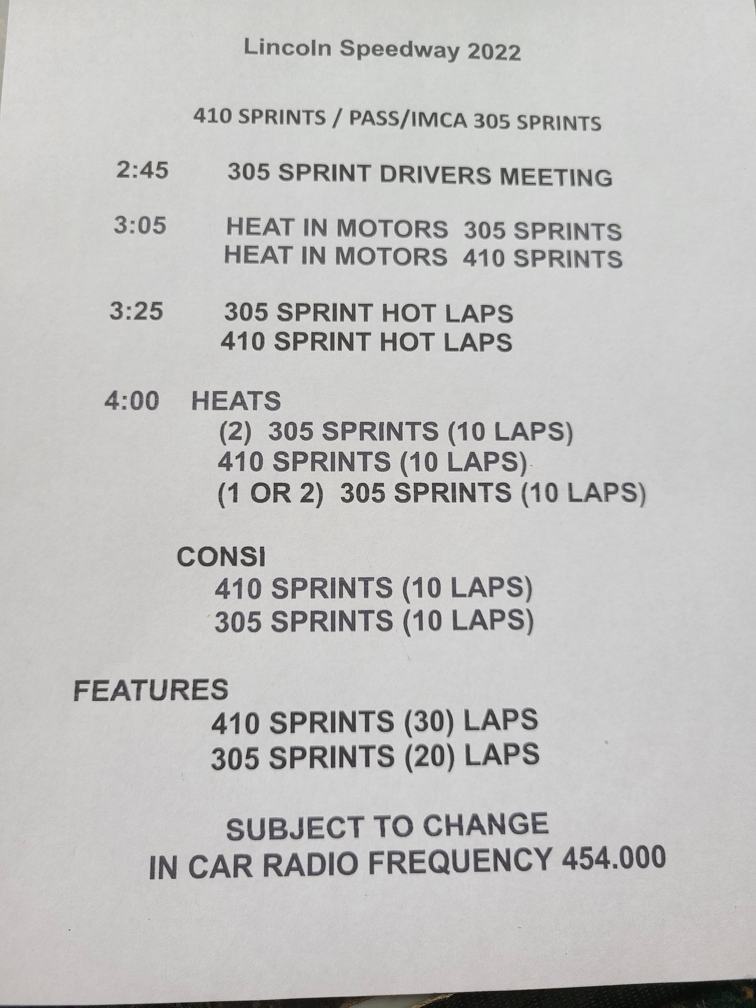 Lincoln Speedway on Twitter "Schedule of events for Saturday, March 26