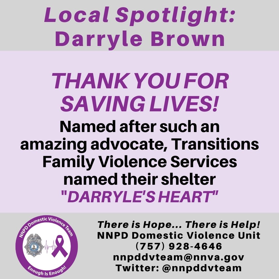 NewportNewsPD's tweet photo. Ms. Brown is a source of hope for people who feel like they've lost everything and she is an advocate in every way possible. In 2018, she was awarded the Lifetime Achievement Award in the Hampton Roads area for her outstanding work providing survivors with safe housing options. https://t.co/DEwdAgkZPw