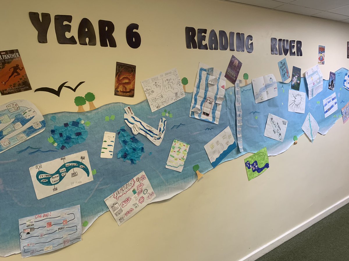 bains_joanna's tweet photo. Year 6 @stokenchurchps have been busy thinking about all the reading that they do. A real eye opener to all those that thought they read nothing at all! A wonderful display that the children will keep adding to #readingriver @OpenUni_RfP @TeresaCremin @jonnybid https://t.co/krFVEJZSOf