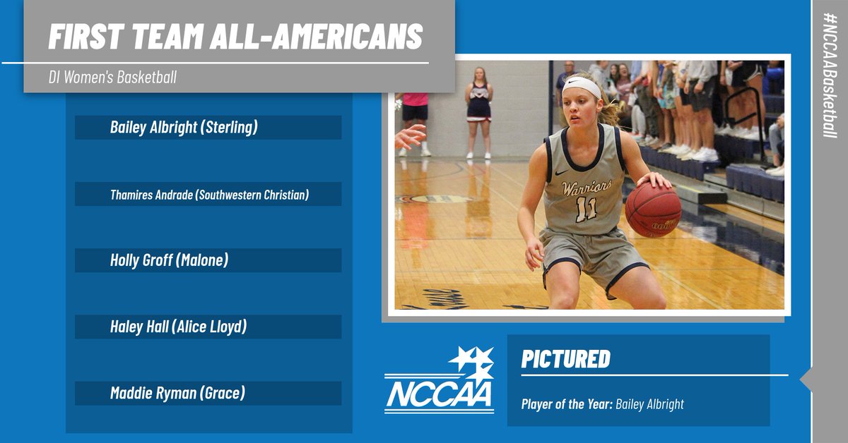 DI Women's #NCCAABasketball All-America Teams Announced!

Player of the Year: Bailey Albright (Sterling)
Coach of the Year: Mark Arthur (Southwestern Christian)

See the full list: the-n.cc/3tTztbu