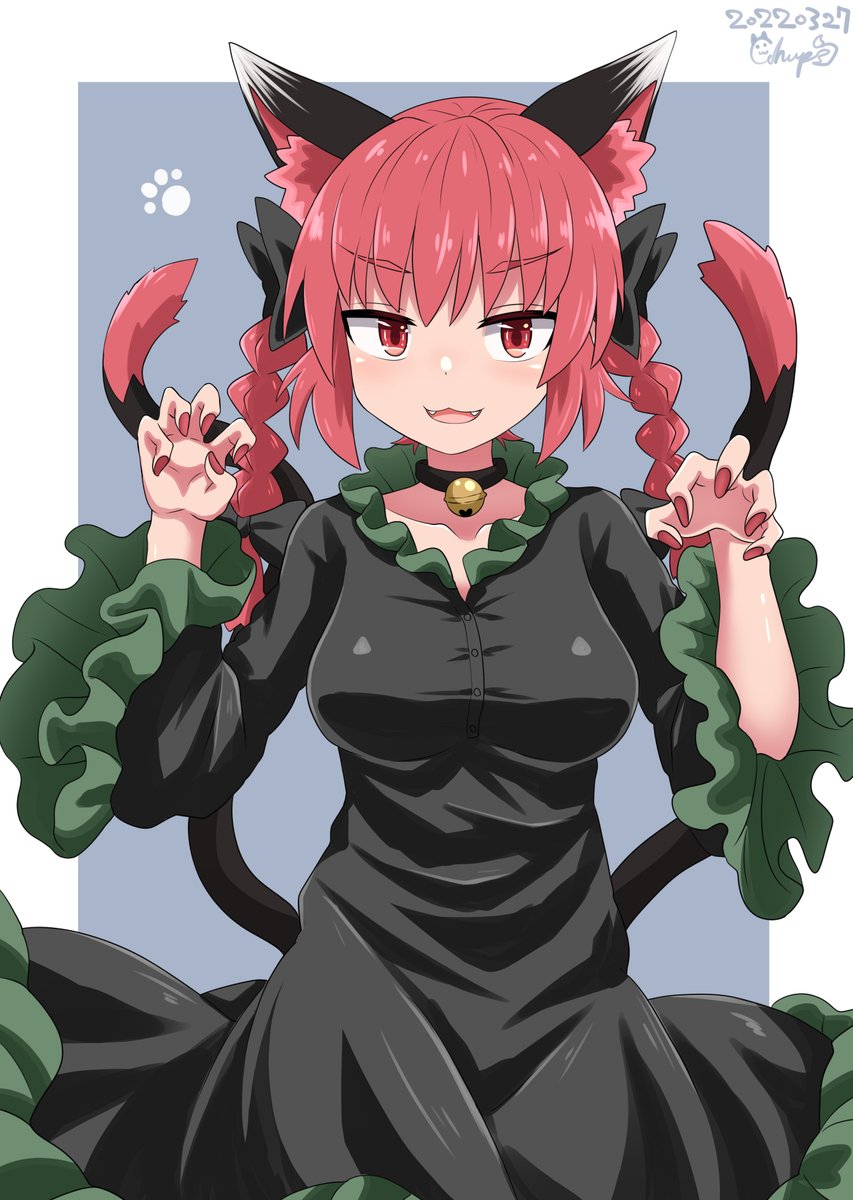 kaenbyou rin 1girl animal ears tail solo red nails red hair cat ears  illustration images