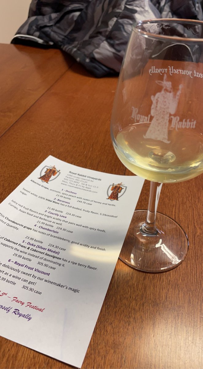 HRS213's tweet photo. Tasting card number 2 at Royal Rabbit Winery @MDwine @nabarri6912 @NCH_thedeuce #MDWineMonthScavenger #AdventuresInSchmovakering #PlusCole https://t.co/QuNour7sa9
