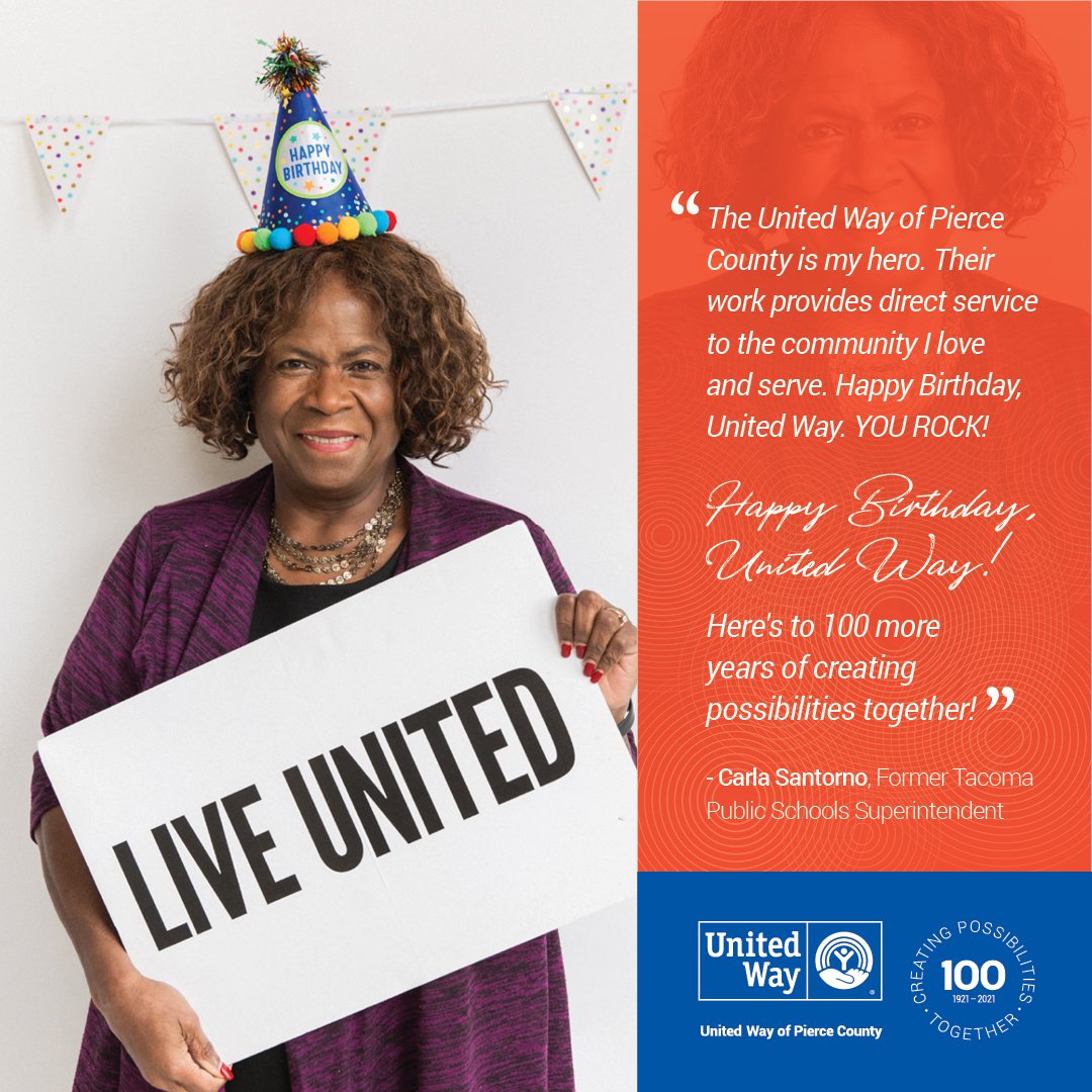 UWPC's tweet photo. Thank you, Carla, for your years of service to @tacomaschools and your contributions as a current UWPC board member. 

We're celebrating our 100th year all year long!
https://t.co/MBrY2YrGoO

#LIVEUNITED #UNITEDWAY #CENTENNIAL #BIRTHDAY https://t.co/jxHiMiLI6K