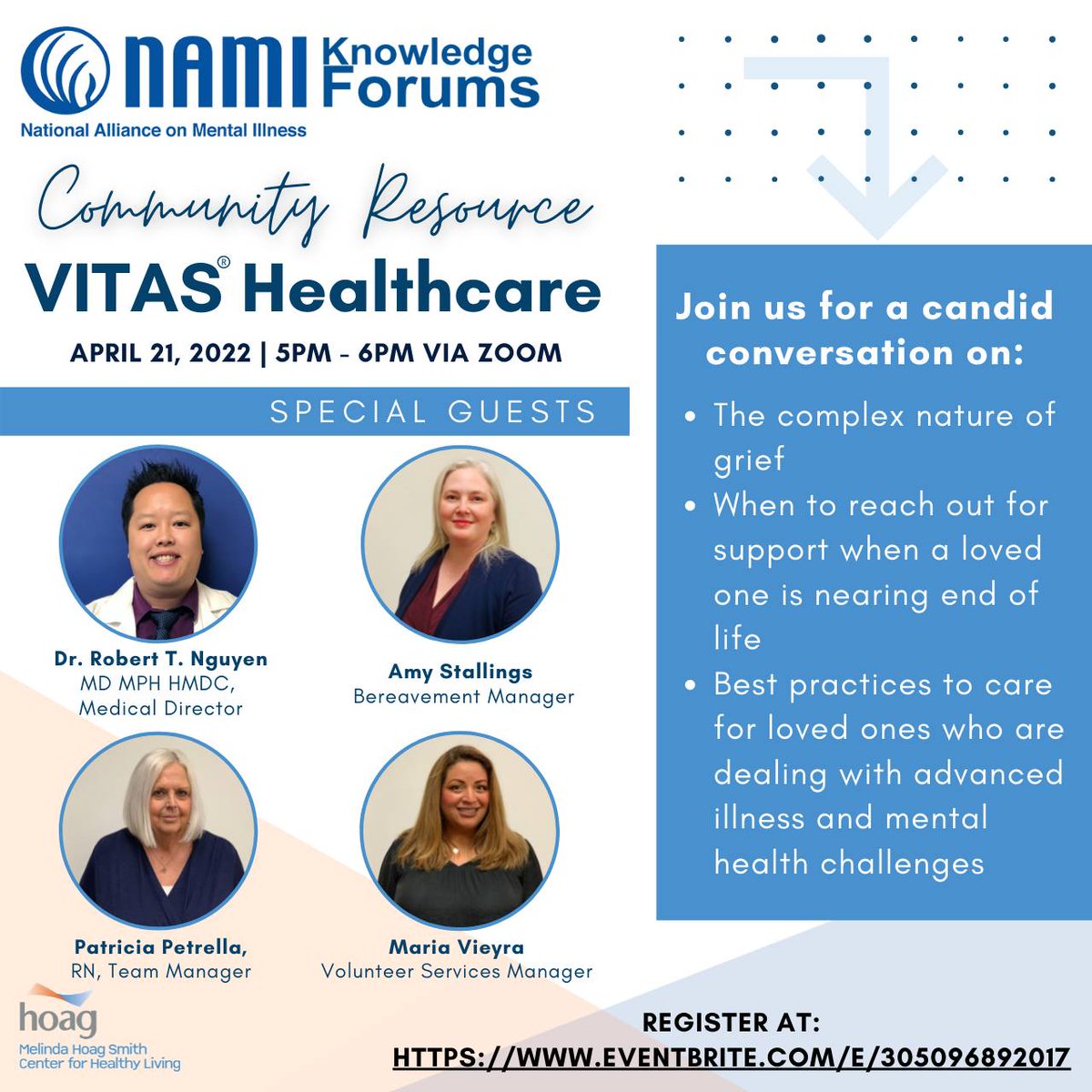 NAMIOC's tweet photo. Join us for a Community Resource Knowledge Forum!We will be meeting with VITAS Healthcare for a conversation on grief, when to reach out, and some tops on best practices to care for your loved
#community #education #support #namioc #grief #loss #resources #knowledgeforum https://t.co/6e5XLOAu55