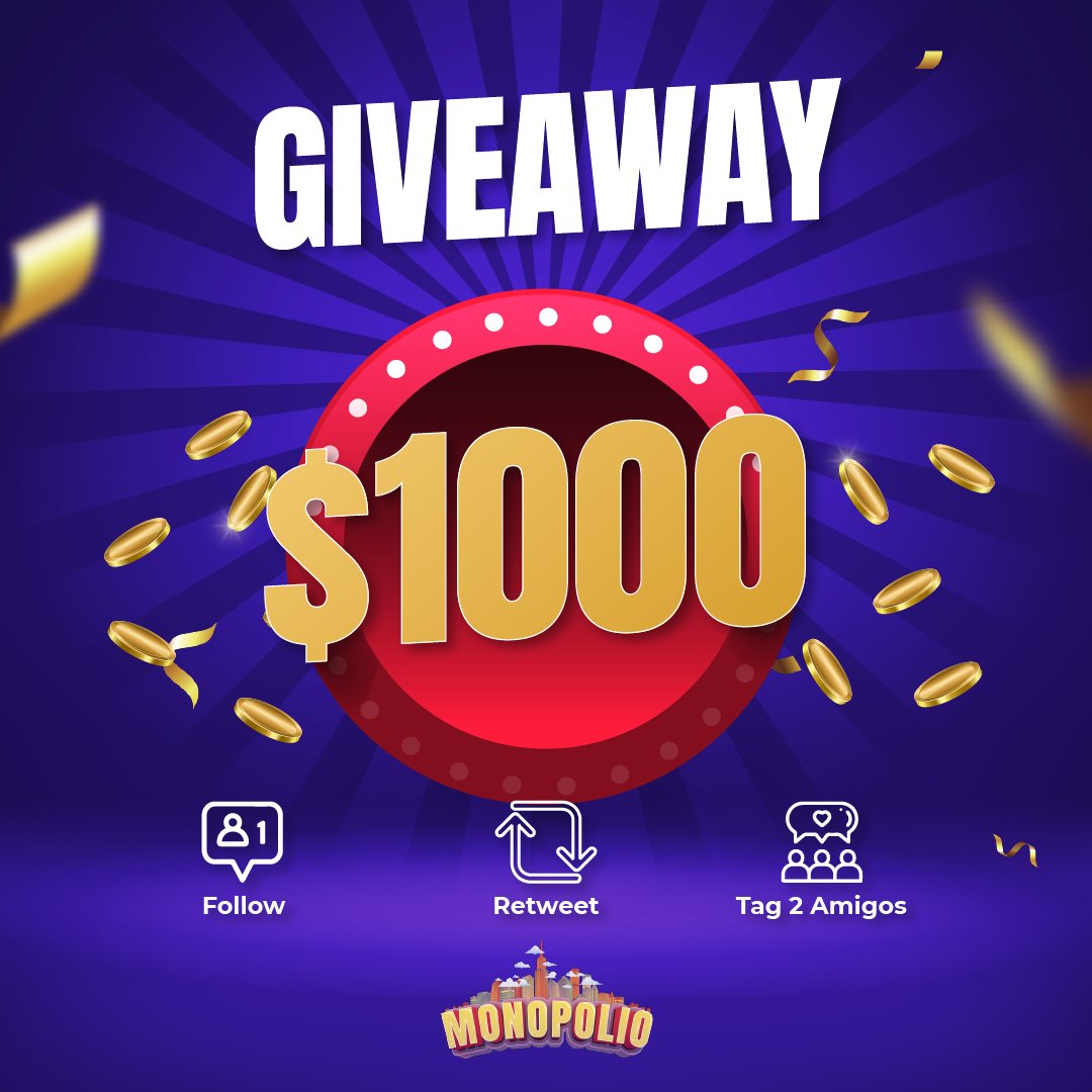 🎁1000 $BUSD GIVEAWAY🎁 🚀 Follow us 🔥 Retweet this post 😎 Tag 2 Friends ⌚️Winner announced in 7 days ⌚️ monopolio.io