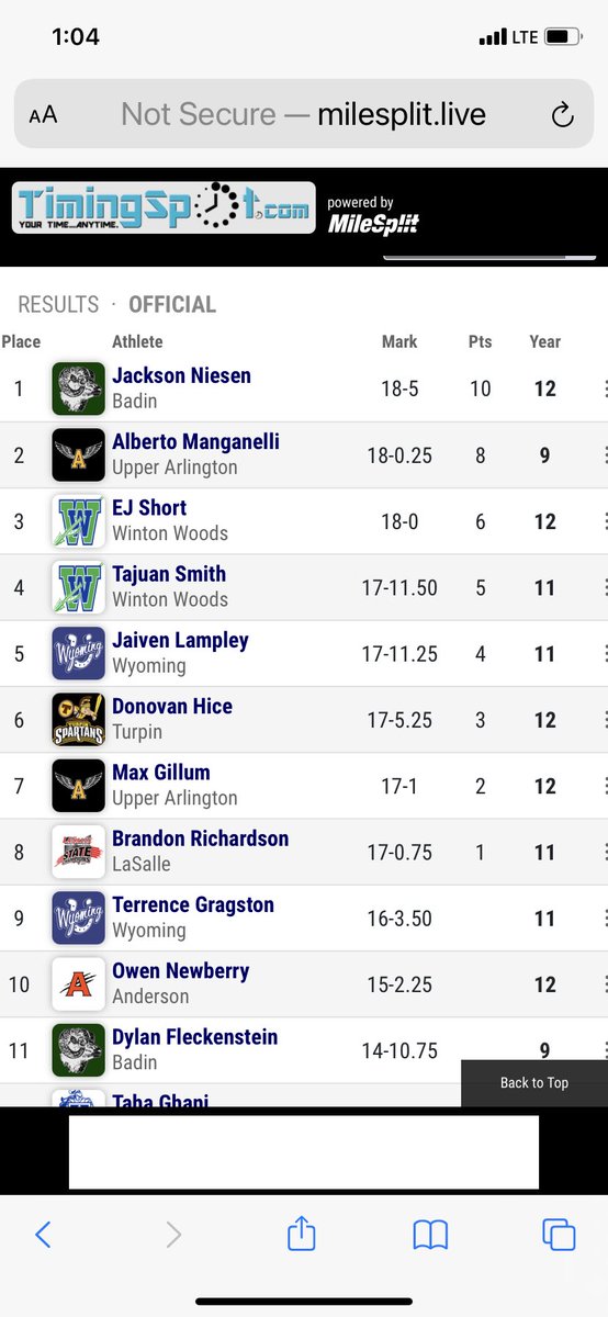 SportsConlon's tweet photo. Nielsen of Badin wins the boys long jump going 18-05. @OHMileSplit https://t.co/0p7ePwtSog