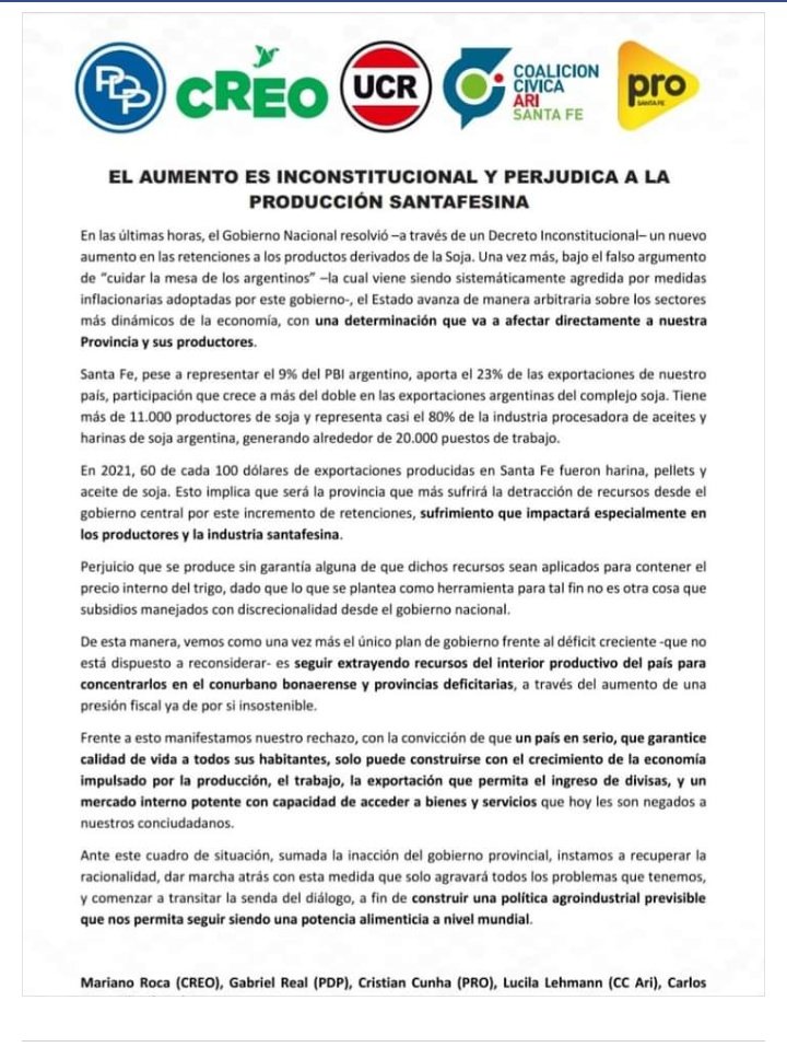 gabrielrealpdp's tweet photo. 📌 Compartimos comunicado sobre #retenciones: "El aumento es inconstitucional y perjudica a la producción santafesina"
#PDPSantaFe #Retenciones https://t.co/1LhNXCKkvg