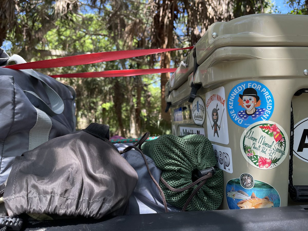 All packed up from camping. Anyone recognize that sticker? 😂 #derbycon