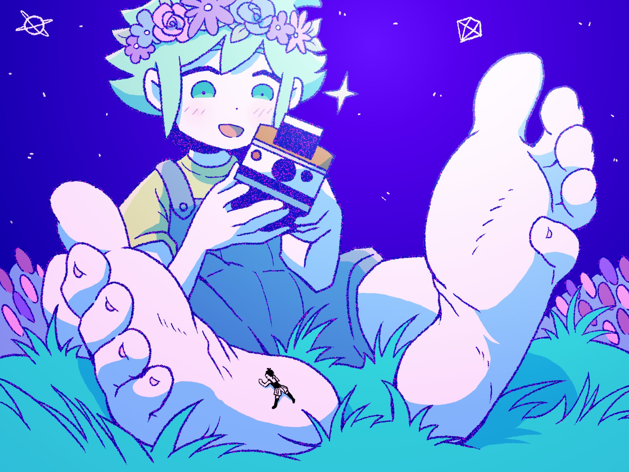 theSigmaArts (COMM OPEN) on X: [Something Of Interest At Basil's Feet]  Commission by anonymous Haven't played OMORI, but want to. Basil was super  cute and the style was super interesting... in the