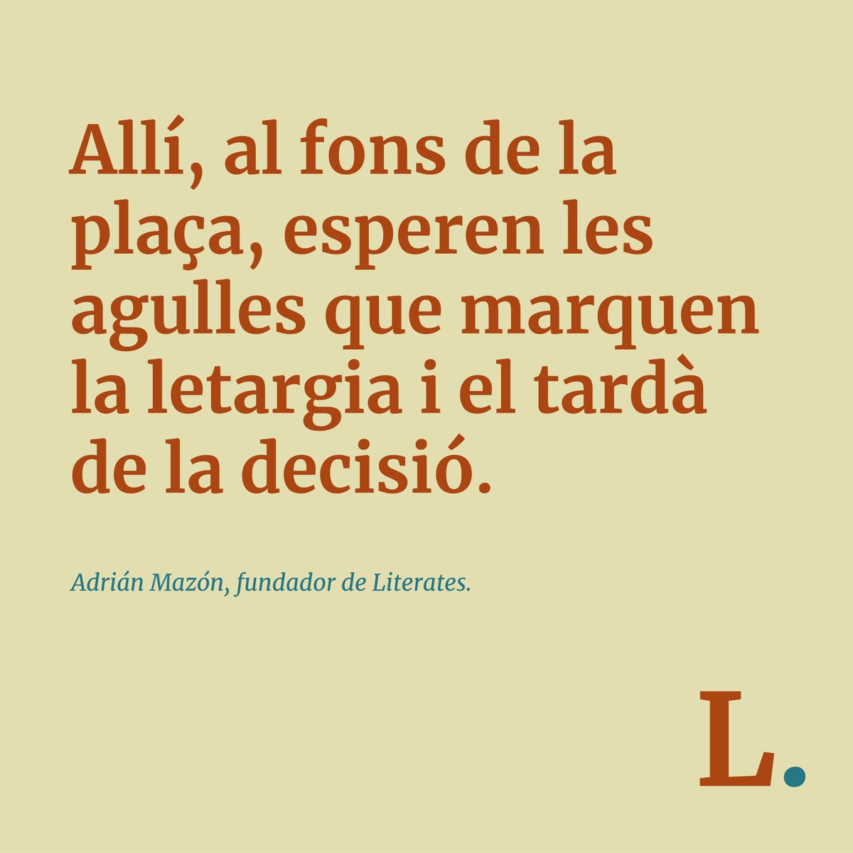LiteratesALC's tweet photo. «Entre reclams, peticions i demandes, allí, al fons de la plaça, esperen les agulles que marquen la letargia i el tardà de la decisió.

[...] És la seua força i deure, pel seu present i pel futur dels qui prompte arribaran.» #Literates. ✍️

💬 Microcrònica d'@AdrianMazon_. https://t.co/b9ww9RFHPC