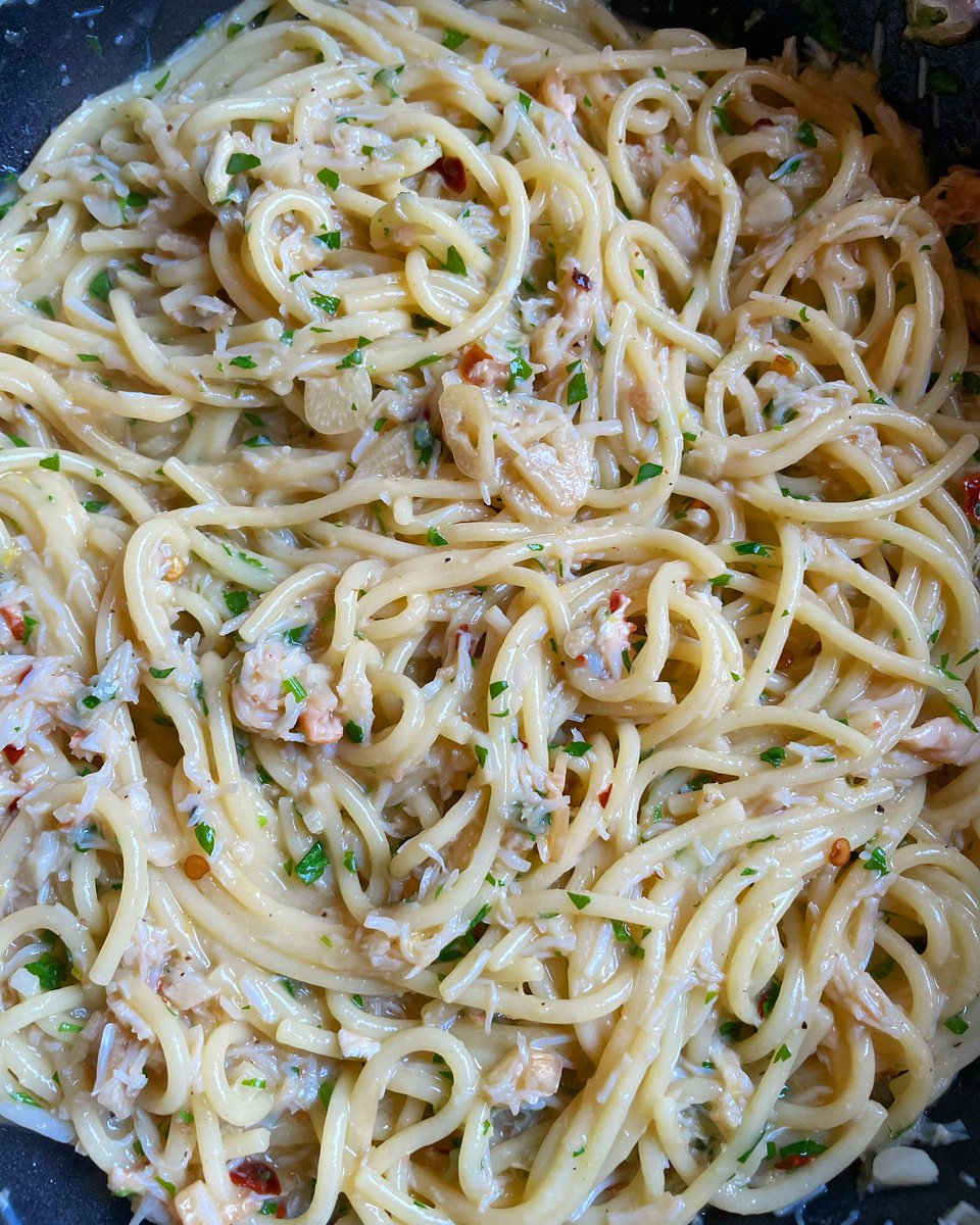 SabrinaGhayour's tweet photo. Finished filming, came home and made a silky, buttery, crab, lemon and chilli spaghetti OF DREAMS. So utterly (and inexplicably) exhausted and this is ticking every box!! https://t.co/DTv4WZR1Ol