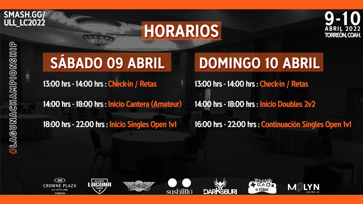 Les compartimos los horarios para el 09 y 10 abril 🎮
¡Durante el check-in entregaremos su gafet y recibiremos pagos pendientes!
¡Los esperamos! 🔥
Inscripciones en 🏆 smash.gg/ull_lc2022
