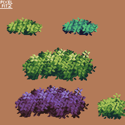 PixelFitz's tweet photo. A variety of #Shrub for today's @Pixel_Dailies! Learning new techniques is exciting.

#aseprite #pixelart #Pixelartist https://t.co/epkt2TeCuv
