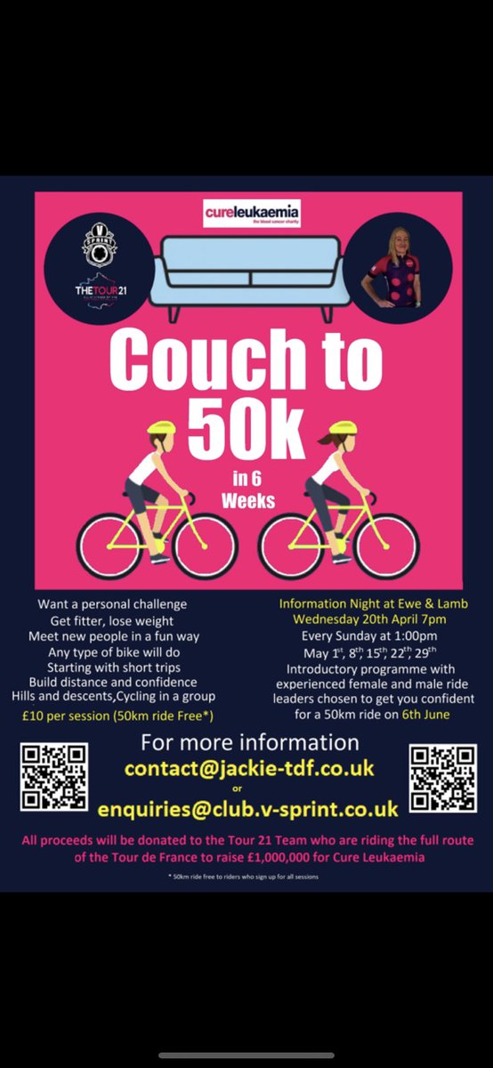 After successfully running Couch to 50km cycling a few years ago. 
V-Sprint cycling team and I will once again be encouraging people to come and sign up to this years course, aimed at the occasional cyclist looking to do a bit more, and anyone looking to improve their riding🚴🏻‍♀️