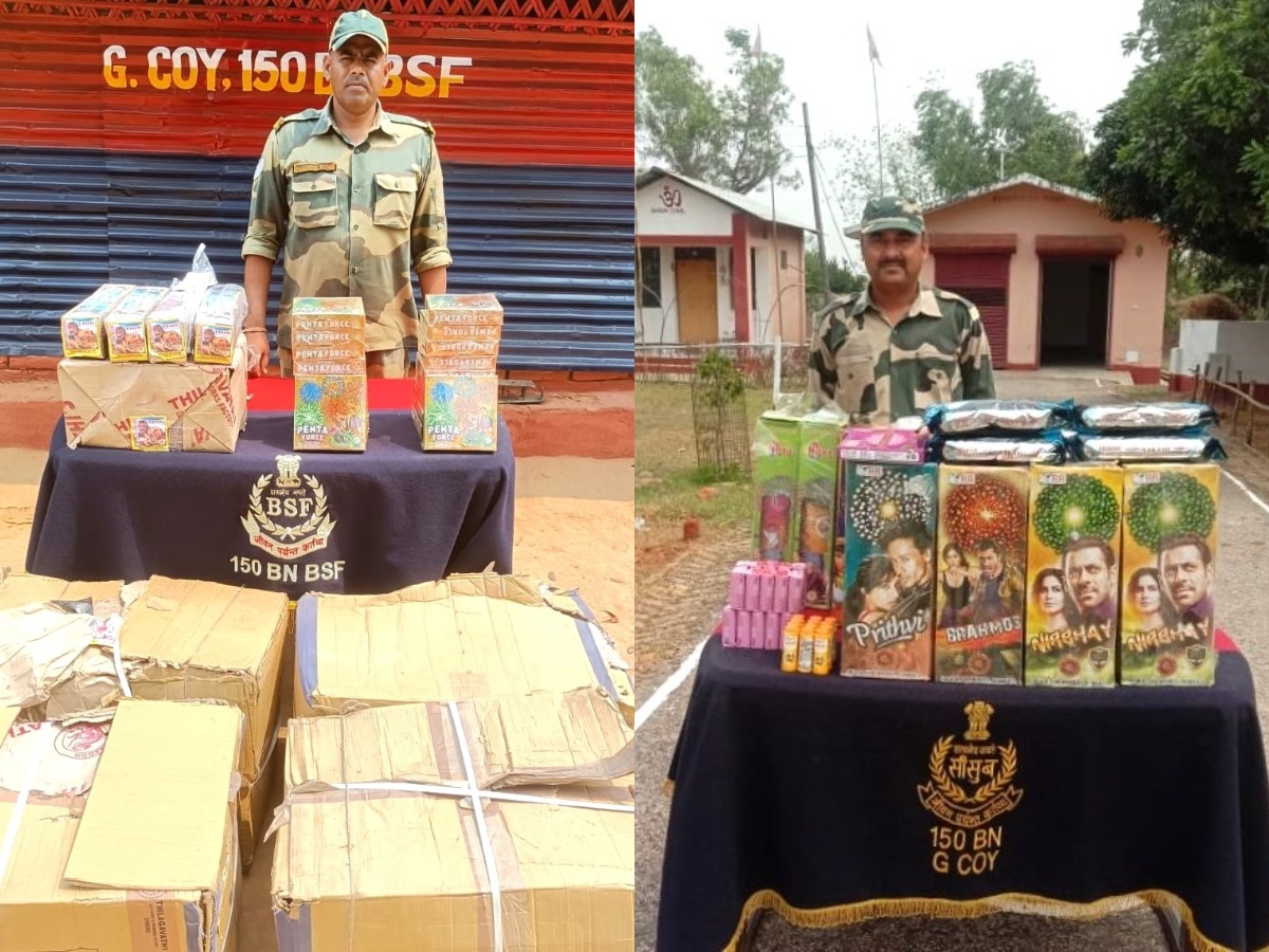 BSF_Tripura's tweet photo. On the intervening night of 26-27 Mar 2022 #BSF #Tripura in the drive against trans-border #Smuggling, Valiant #Praharis rescued Cattles & seized Phensedyl, Ganja & other Contraband items having total worth ₹14,17,445/-
#FirstLineOfDefence
#FightAgainstDrugs
#GuardianOfBorders https://t.co/8gX8LGGP7T