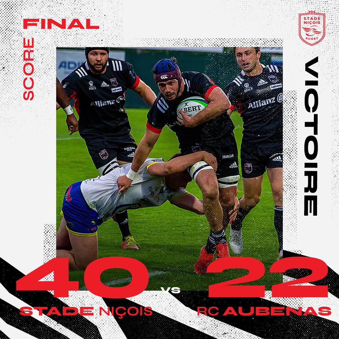 nissarugby's tweet photo. NOUVELLE VICTOIRE NIÇOISE 🔥 

Les niçois surclassent Aubenas 40-22 avec le bonus offensif en poche ! 6 essais inscrits pour une belle après-midi aux Arboras 🔴⚫️

#SNvsRCAV #Nationale #IssaNissa #NissaRugby #AquìEsNissa #Nice06 https://t.co/5Sbr6Gb3n4