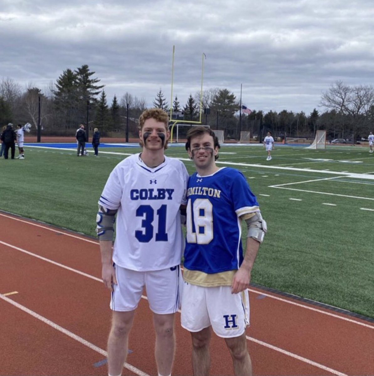 bronxvillelax's tweet photo. Alumni Tim Murray ‘20 (Hamilton) and Grey Warble ‘20 (Colby) facing off against each other in a NESCAC showdown today! Great to see you two back on the field together, even if it’s in different jerseys. Proud of you both! Keep working hard fellas. #ExcellenceThroughCommitment https://t.co/oTjg0jdNYU