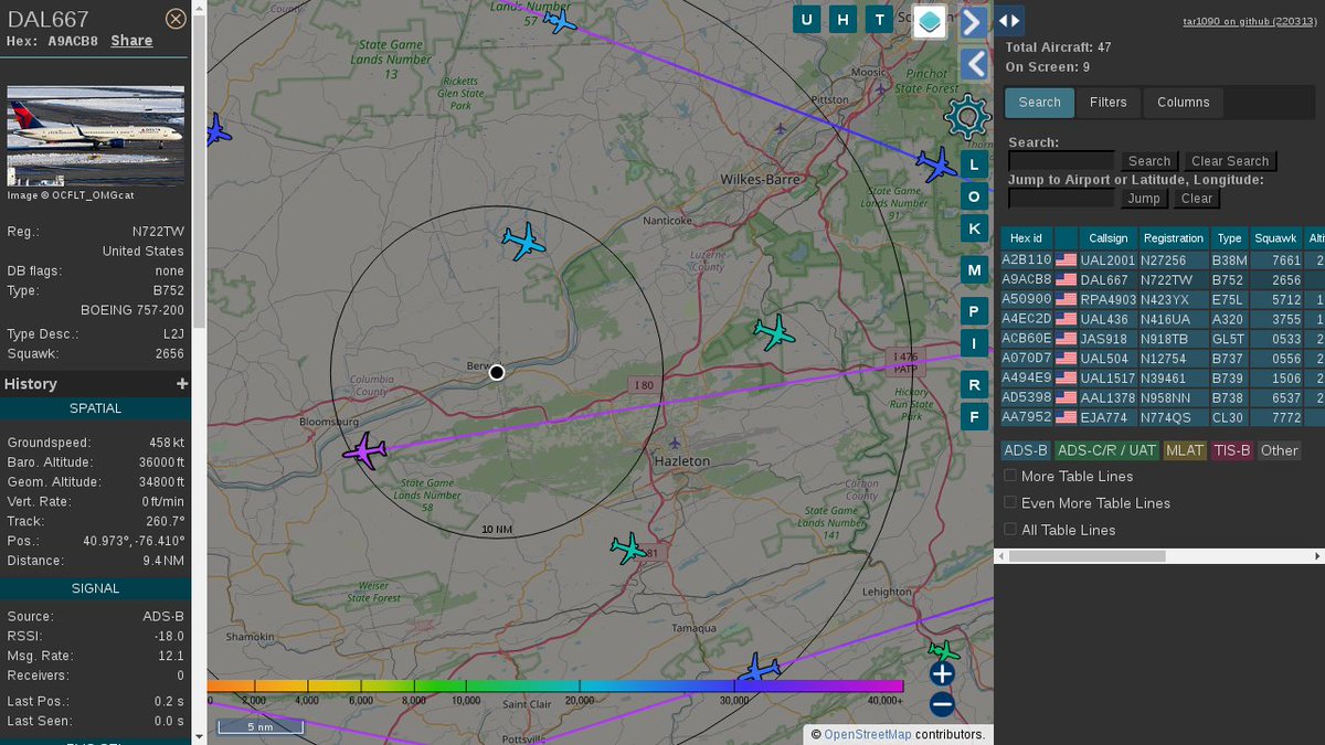 PROSPBerwick's tweet image. #DAL667 / A9ACB8: Squawk 2656, 4.1mi away, heading W at 18:33:09 US Eastern Time. #TruncatedOutputUntilFixed #PROSPBerwick #ADSB
