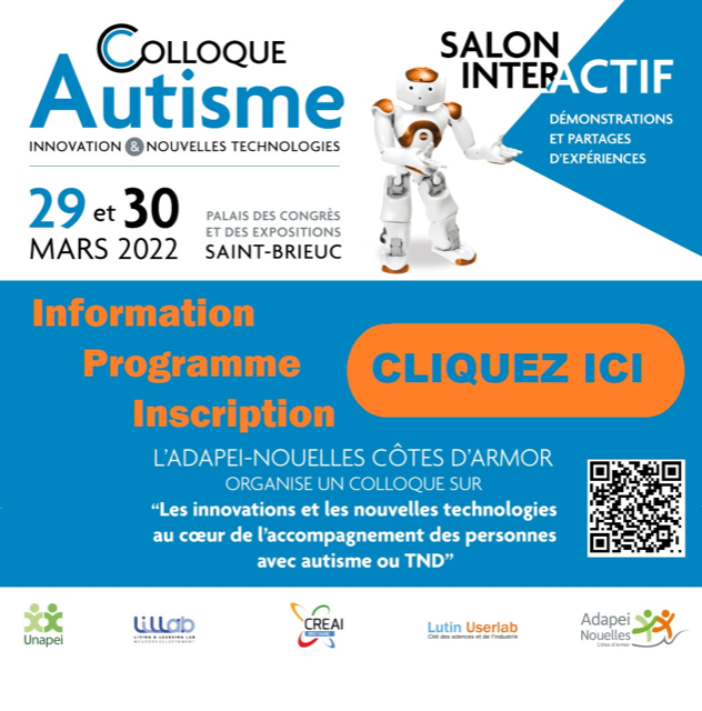 Colloque #Autisme &amp; #innovation &amp; #AI 
29 et 30 mars
Interviendront Charles Tijus et François Jouen pour le #LutinUserLab et Pr Mohamed Chetouani pour le Lillab!
Inscription 👉 bit.ly/colloqueautism…