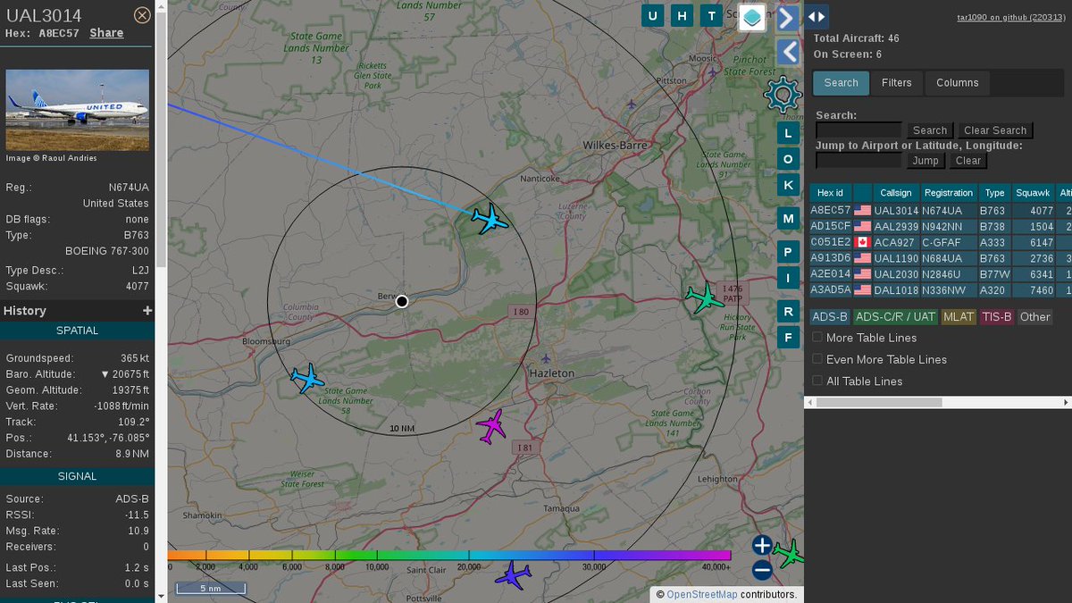 PROSPBerwick's tweet image. #UAL3014 / A8EC57: Squawk 4077, 9.0mi away, heading E at 18:43:06 US Eastern Time. #TruncatedOutputUntilFixed #PROSPBerwick #ADSB