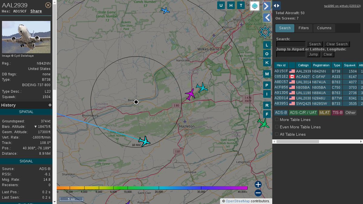 PROSPBerwick's tweet image. #AAL2939 / AD15CF: Squawk 1504, 8.9mi away, heading E at 18:44:33 US Eastern Time. #TruncatedOutputUntilFixed #PROSPBerwick #ADSB