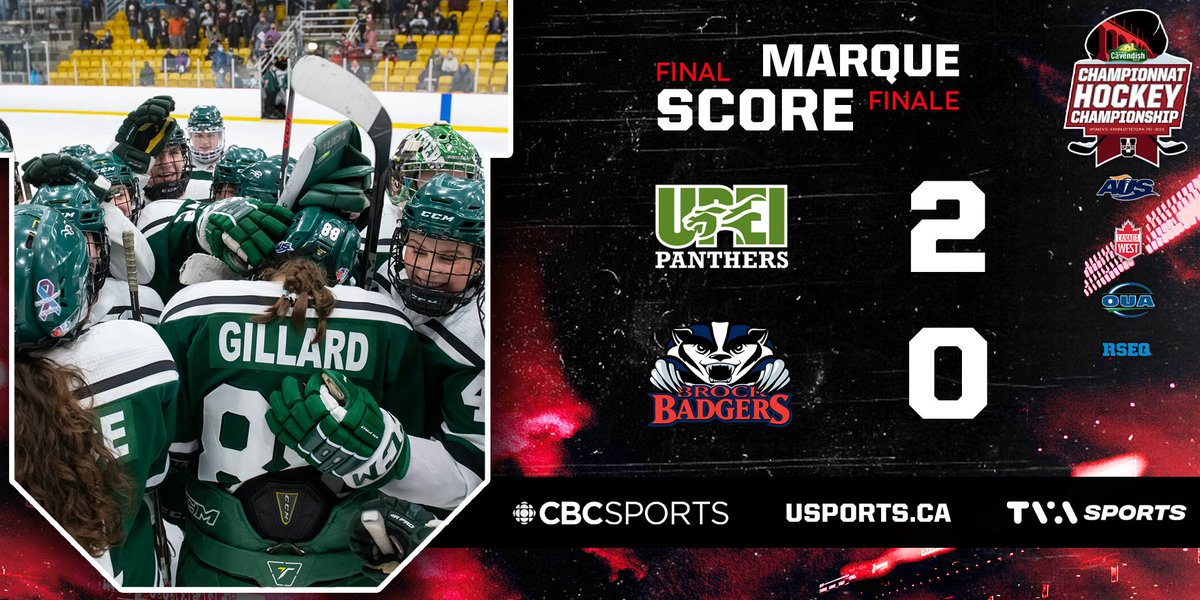 UPEIPanthers's tweet photo. FINAL | #Panthers 2 - @brockbadgers 0

First-ever win at NATIONALS!

GOALS🚨:
Gillard x2

ASSISTS🍏:
Lyndon x2
Rice
Martin

SAVES🛑:
Scherger x30 —> first @USPORTSca nationals shutout

#GoPanthersGo | #ChaseTheGlory https://t.co/evIobBVs4x