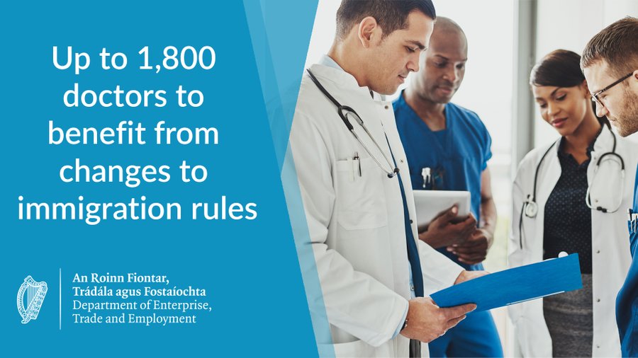 DeptEnterprise's tweet photo. Non-EEA doctors already in the State for between 2-5 years with a General Employment Permit may apply for a new permission granting them the right to work without a permit.

Applications will be accepted until Friday, 29 April 2022.

To apply, please visit https://t.co/JQQndU854d https://t.co/QsIv1Fg67Q