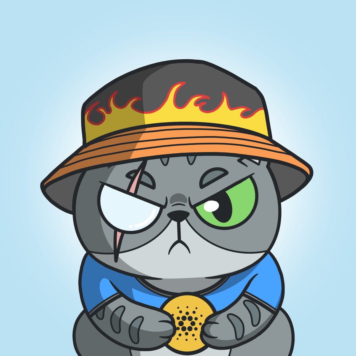 chaseNFTs_'s tweet photo. Look at this bully! He is amgry with a Cardano coin on hand! @PuurrtyCats https://t.co/Bp3QQqqCnt