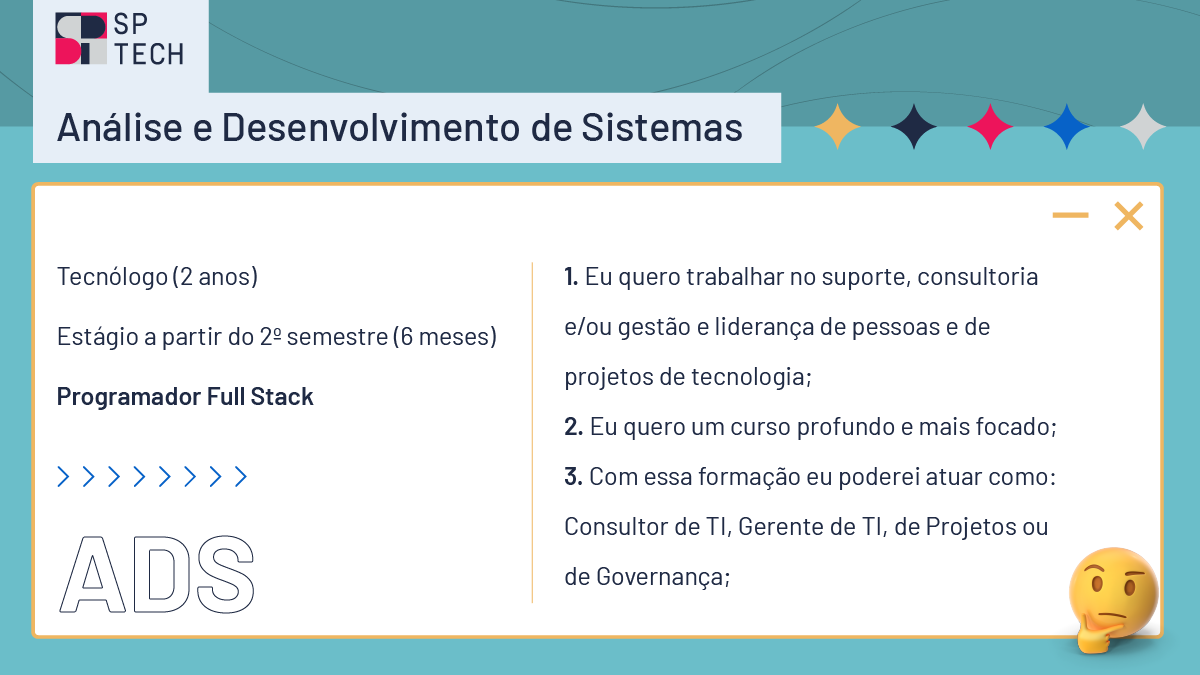 SptechSchool's tweet photo. Ficou faltando o queridinho, nosso curso de Análise e Desenvolvimento de Sistemas. 😉 

https://t.co/8mtYeXMddX

#ADS #Tecnologia #SPTech https://t.co/1sM49IBO7i