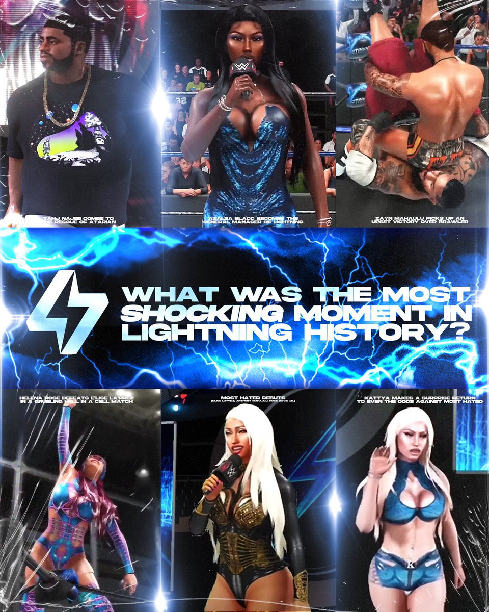 LightningCAW's tweet photo. With this season coming to a closing, we’re ending things with not only the crowning of our inaugural champions, but we’re wondering what took you by surprise with a poll of our very own!
"What was the most shocking moment in Lightning history?” #LightningLIVE ⚡︎
VOTE BELOW⬇️ https://t.co/fNdjKr0ujm