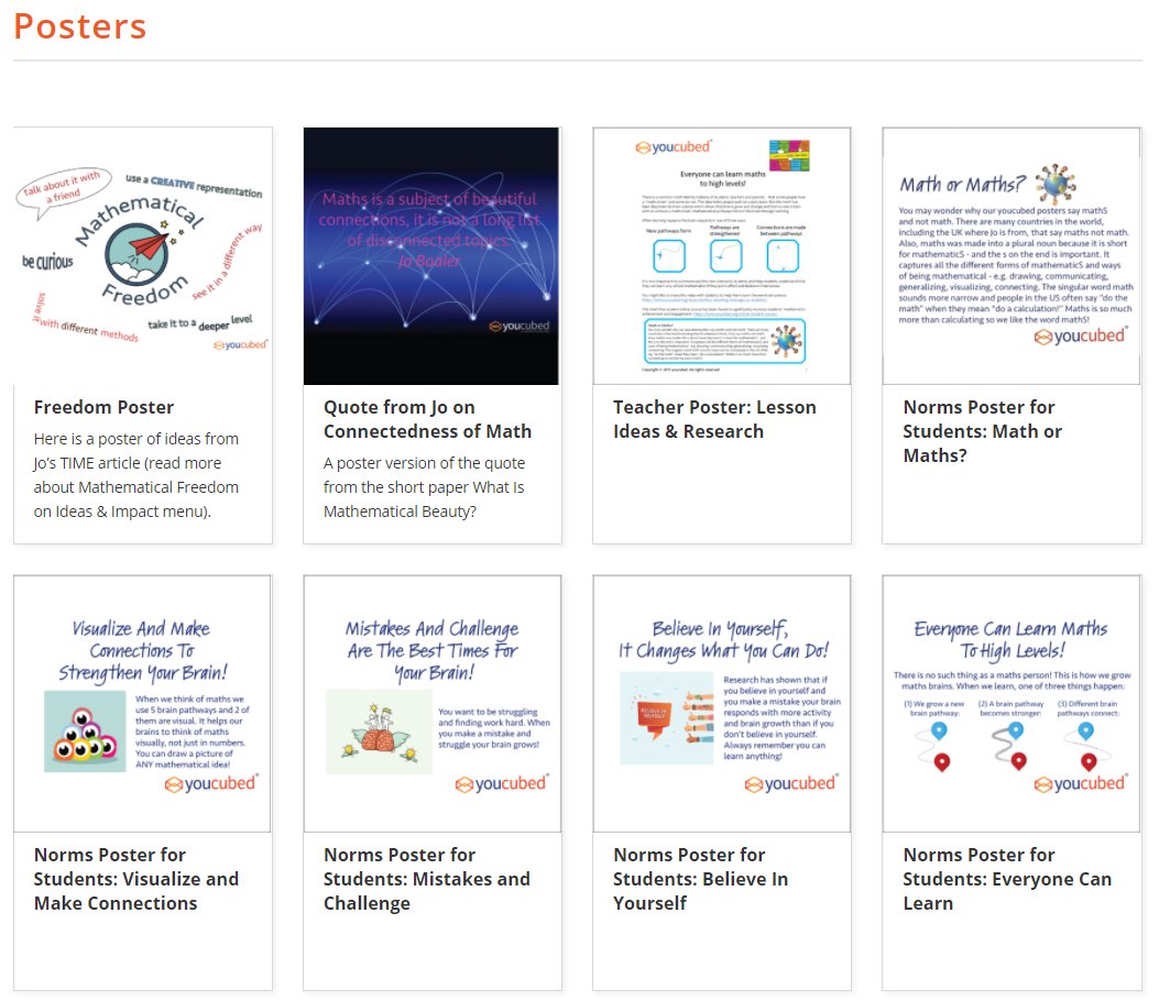 Are you looking for some growth mindset posters you can print out and hang up in your room? Then check out these free resources from @joboaler and @chaoskeeper11 at @YouCubedOrg: youcubed.org/resource/poste… #MTBoS #iteachmath