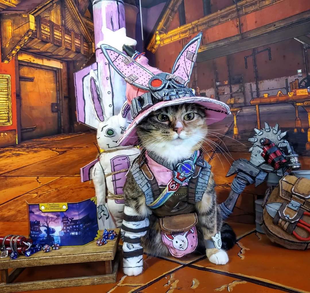 Cat_Cosplay's tweet image. "Ahem... Welcome fine ladies, to the most coolest game in the world: Bunkers &amp;amp; Badasses!"

#ChaoticGreat #Caturday #TinyTinasWonderlands