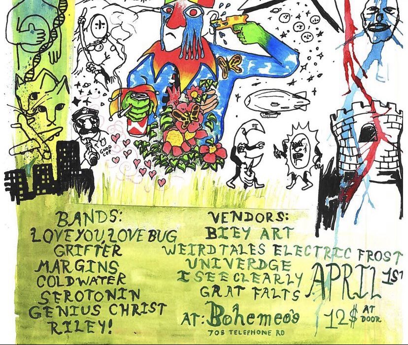 Just got fiber installed at the house, gigs on gigs bb🤠

March 29th
Arcadia Grey w/ Ben Quad, Genius Christ, Homewrecker &amp; The Bedwetters at Andys 
7pm | 8pm 
18+

April 1st
Insane Houston Bill at Bohemeo’s
5pm | 6pm
All Ages