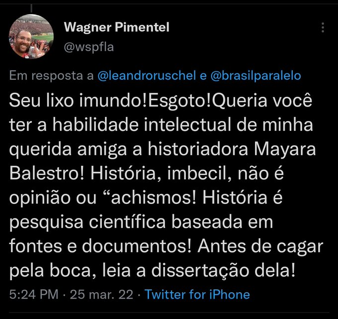 Continuou a se vitimizar, afirmando que outros ataques vieram. Ora, quem passou a ser xingado e novamente difamado fui eu, por pessoas que se identificam como amigos e colegas dessa moça. Vejam alguns prints das mensagens endereçadas a mim. Eles se apresentam como "professores".