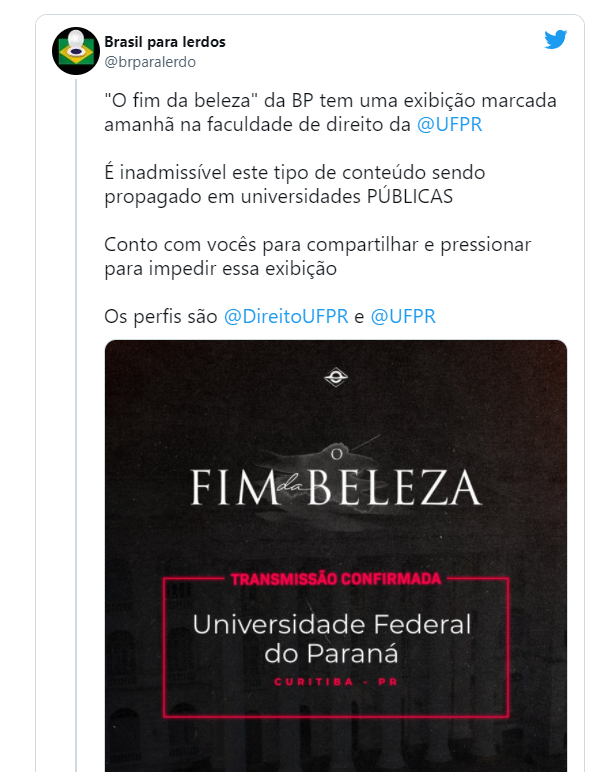 Também é muito hipócrita acusar a BP de "censura", enquanto esses mesmos sujeitos fazem campanhas para impedir que os materiais produzidos pela BP possam ser exibidos em escolas e universidades. Se pudessem, eles com certeza eles fechariam a empresa.