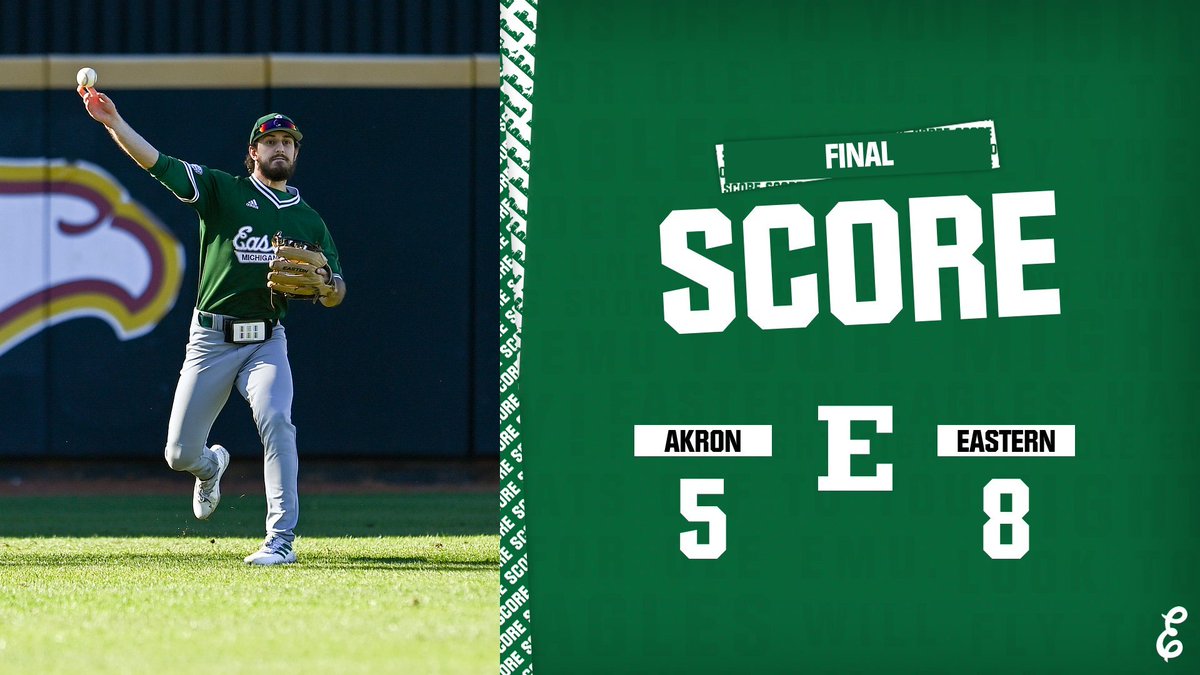 EMU Baseball (@emu_baseball) on Twitter photo FINAL
AKR 5, EMU 8
Eastern Michigan wins the first game of the doubleheader!
<a href="/BHuebbe5/">Brady Huebbe</a> 3-3, 1 HR, 1 BB
<a href="/LoganHugo2/">Logan Hugo</a> 2-3, 1 BB
<a href="/HopkinsTaylor/">Taylor Hopkins</a> 2-5
MORE FREE BASEBALL! The second game of the doubleheader will start at 4:10 PM ET!
#EMUEagles | #EMUBats FINAL
AKR 5, EMU 8
Eastern Michigan wins the first game of the doubleheader!
<a href="/BHuebbe5/">Brady Huebbe</a> 3-3, 1 HR, 1 BB
<a href="/LoganHugo2/">Logan Hugo</a> 2-3, 1 BB
<a href="/HopkinsTaylor/">Taylor Hopkins</a> 2-5
MORE FREE BASEBALL! The second game of the doubleheader will start at 4:10 PM ET!
#EMUEagles | #EMUBats