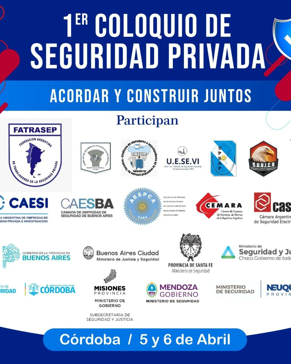 Julio_G_Ok's tweet photo. El 5 de Abril 2022, se realizara el "Primer Coloquio de #Seguridad #Privada 👮♂️
Este tendra lugar en la provincia de Cordoba, realizada por #FATRASEP y #CAESI.
⬇️⬇️⬇️ https://t.co/a7L0On7j9r