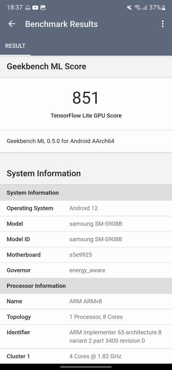 SimonGadgeteer's tweet photo. @stein__sc @mweinbach Just ran the test on a brand new (~36h) Exynos S22 Ultra. What a shit show 😭🤣 Hope I did something wrong 😱 For comparison, the results of my old Exynos Note 10+ 5G: CPU 289, GPU 1158, NNAPI 425. https://t.co/lbocrB8pOA
