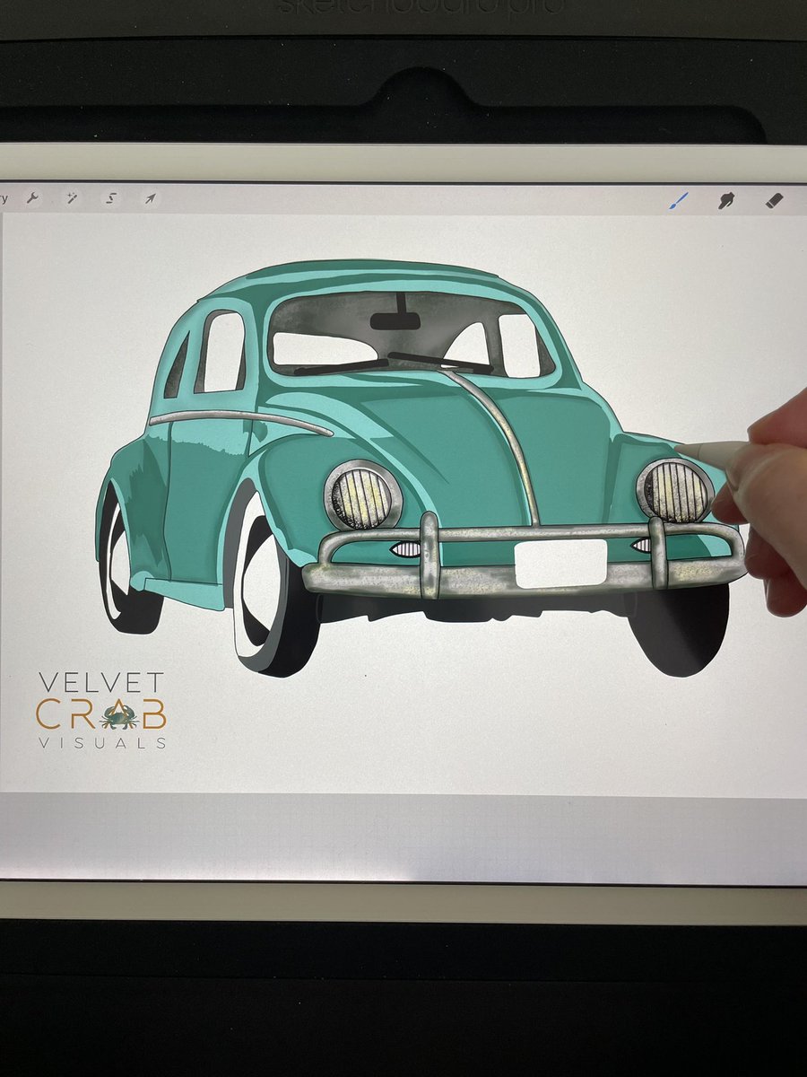velvetcrabnft's tweet photo. WIP for a fun weekend draw. What should the license plate say on this vintage bug? 😃 #nftartist https://t.co/5Na0cyvFZe