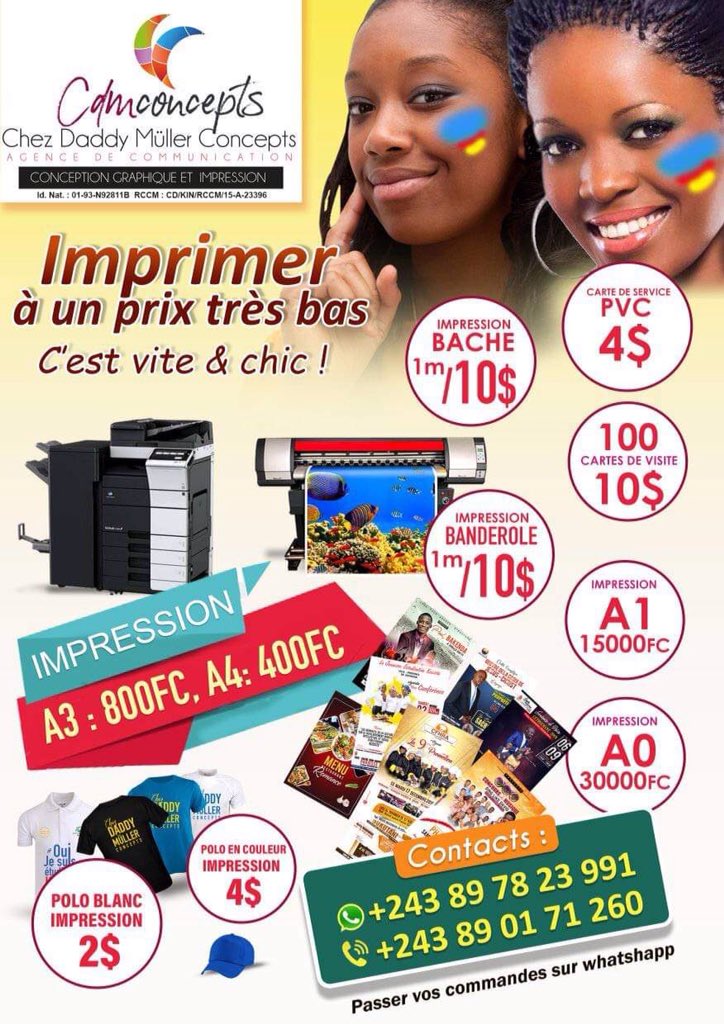 ChezDaddyMuller's tweet photo. @Presidence_RDC 
Bonsoir juste pour vous signaler  que nous imprimons à un prix très bas si pourrait vous intéresser en cas de besoin. https://t.co/LbPE2Nv3zd
