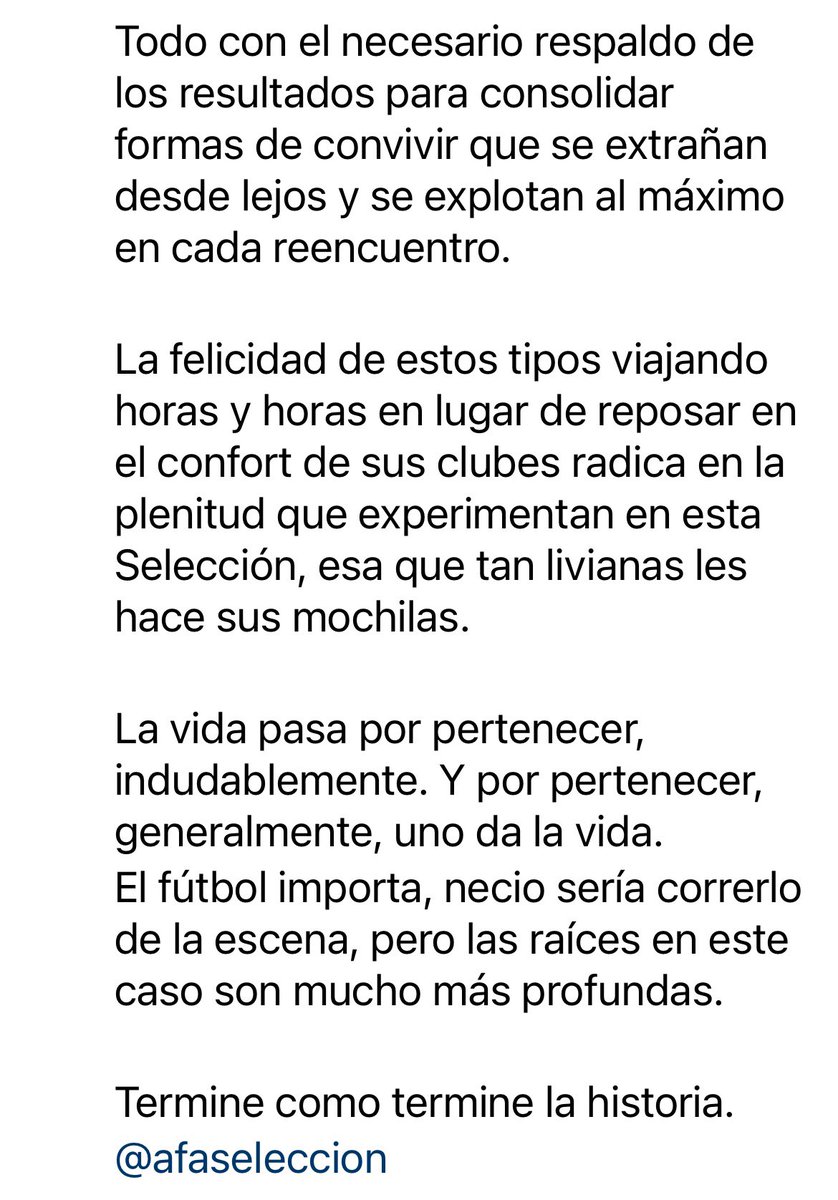 Nuestro compañero de Pelota de Papel <a href="/CesarCarignano/">César A. Carignano</a> escribió unas hermosas palabras sobre este momento de  <a href="/Argentina/">🇦🇷 Selección Argentina ⭐⭐⭐</a> ❤️🇦🇷