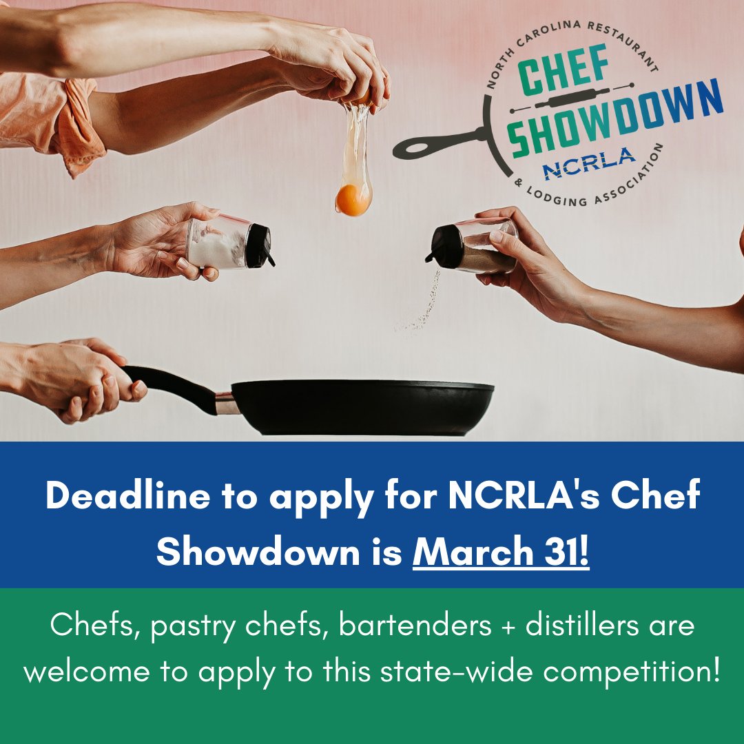Still haven't applied to the 2022 NCRLA Chef Showdown? What are you waiting for?

To find out how you could compete to win the top title of the 2022 NCRLA Chef of the Year, Pastry Chef of the Year, Bartender of the Year &amp; Distillery of the Year, head to NCChefShowdown.com.