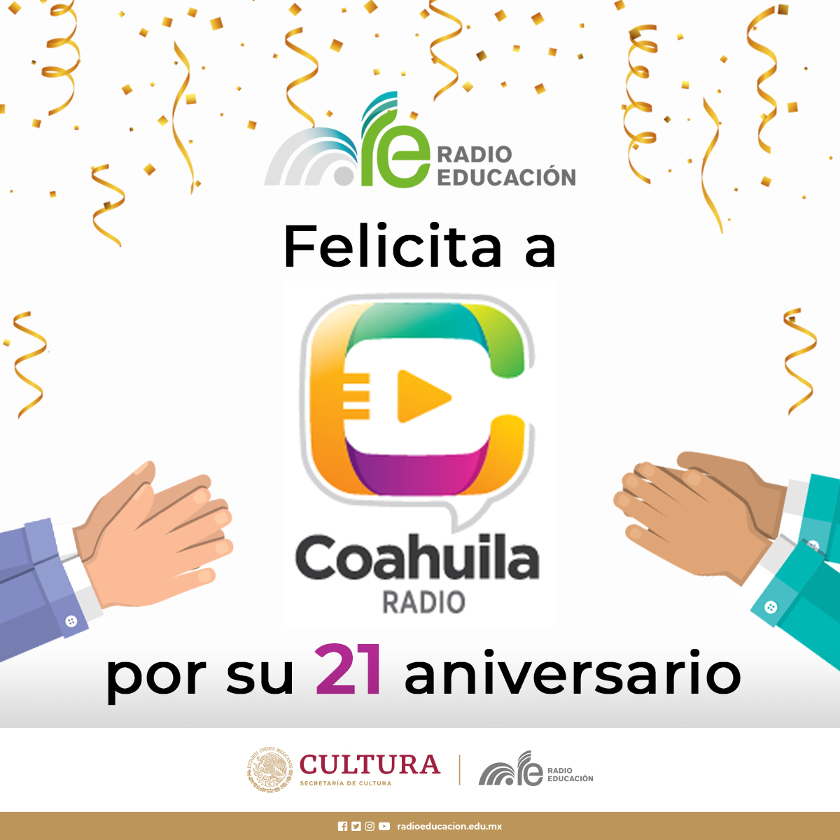 Muchísimas felicidades a <a href="/CoahuilaRadioTV/">Coahuila Radio y Televisión</a> por su 21 aniversario. Más de dos décadas al servicio de las audiencias coahuilenses🥳🎉🎊📻

#VibraLaRadioPública #UnidosPorLasAudiencias