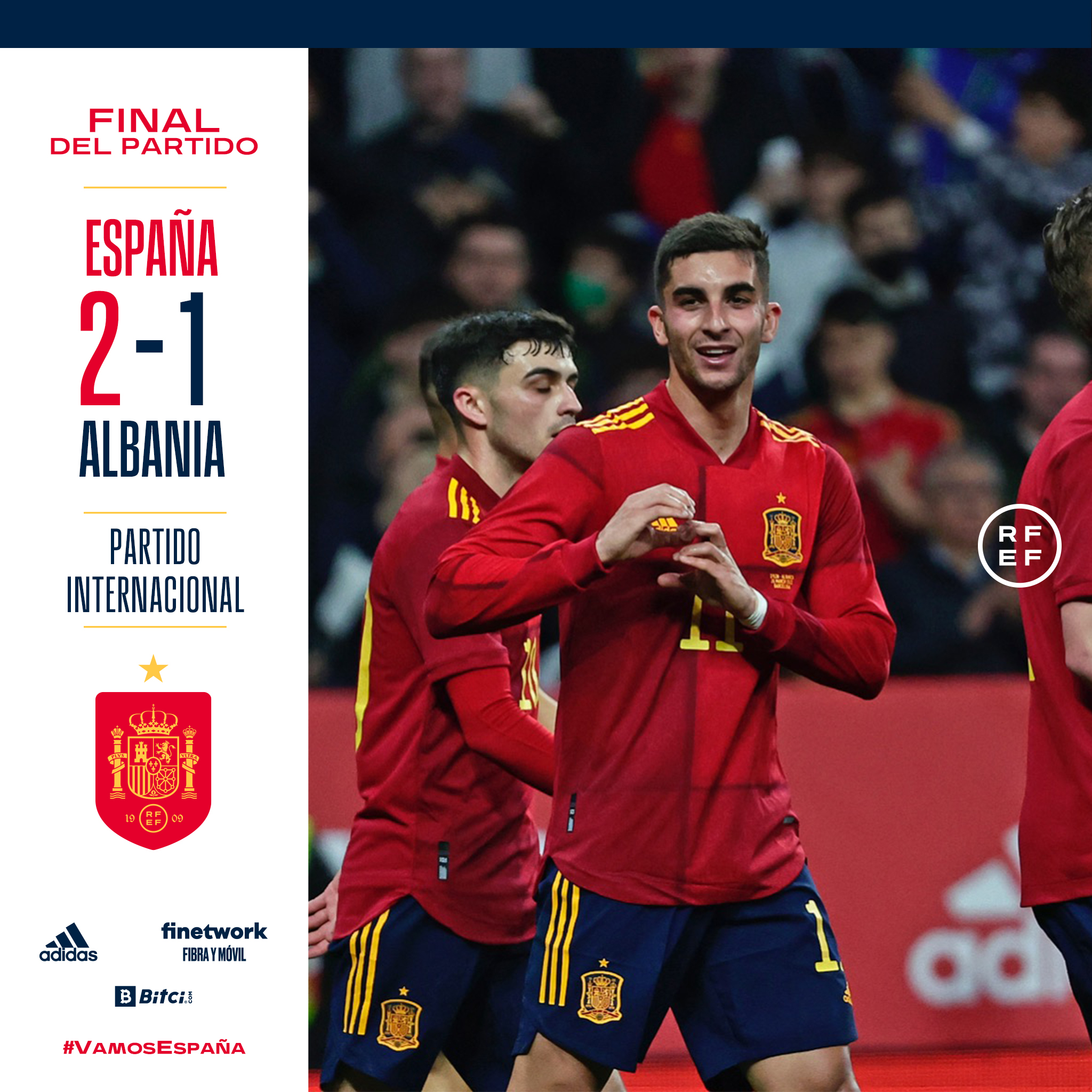 Twitter 上的 Selección Española de Fútbol："🙌🏻 ¡¡𝗙𝗜𝗡𝗔𝗟, 𝗙𝗜𝗡𝗔𝗟, Arrancamos el 2022 con VICTORIA gracias a los goles de @FerranTorres20 y ¡¡GRACIAS, RCDE STADIUM!! ¡¡GRACIAS, AFICIÓN!! ¡¡GRACIAS, BARCELONA ...