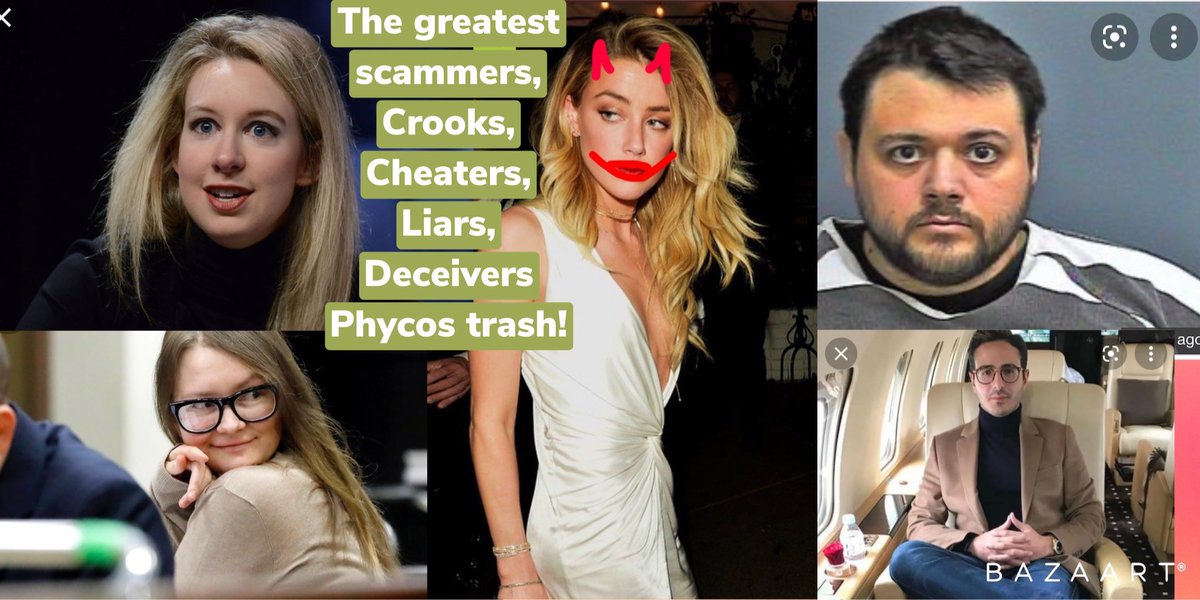 Xenomorph13x's tweet photo. Some of the worse ppl on Earth.🖕🏼🤮 #elizabethholmes #AmberHeard #annasorokin #TinderSwindler #BadVegan #TheDropout  #InventingAnnanetflix 🗑🚮💩
They should all be in one jail cell together!! https://t.co/usXiZfKnrG